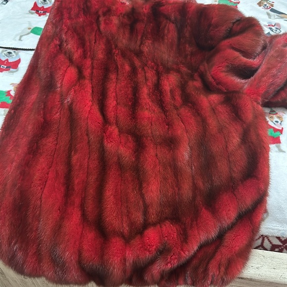 Custom made red mink with fox trimmed hood. - Picture 15 of 15